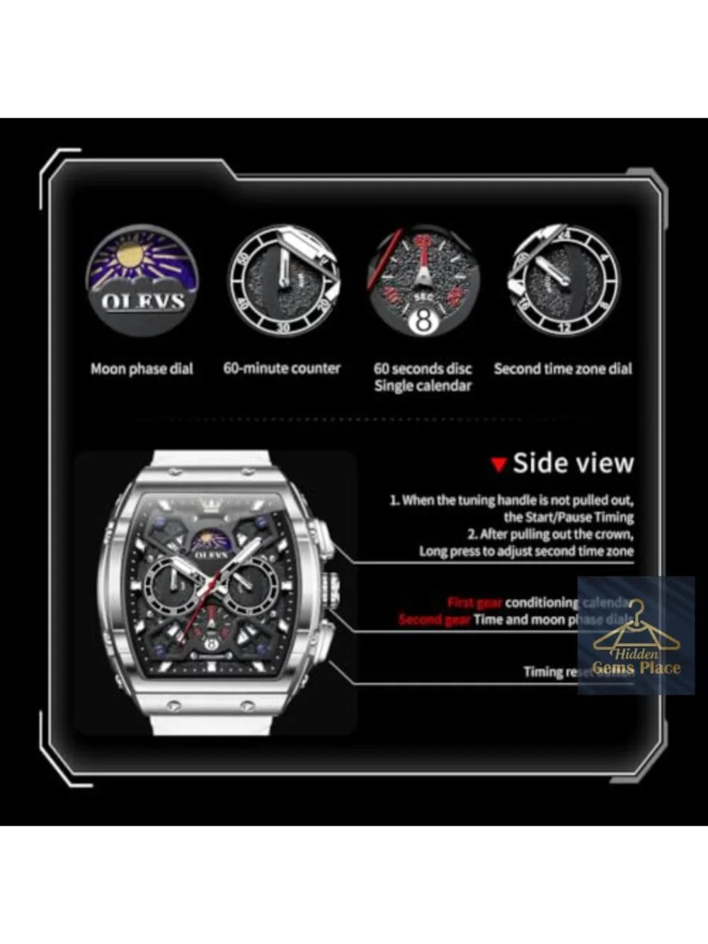 Men's Luxury Square Skeleton Chronograph Silicone Strap Watch